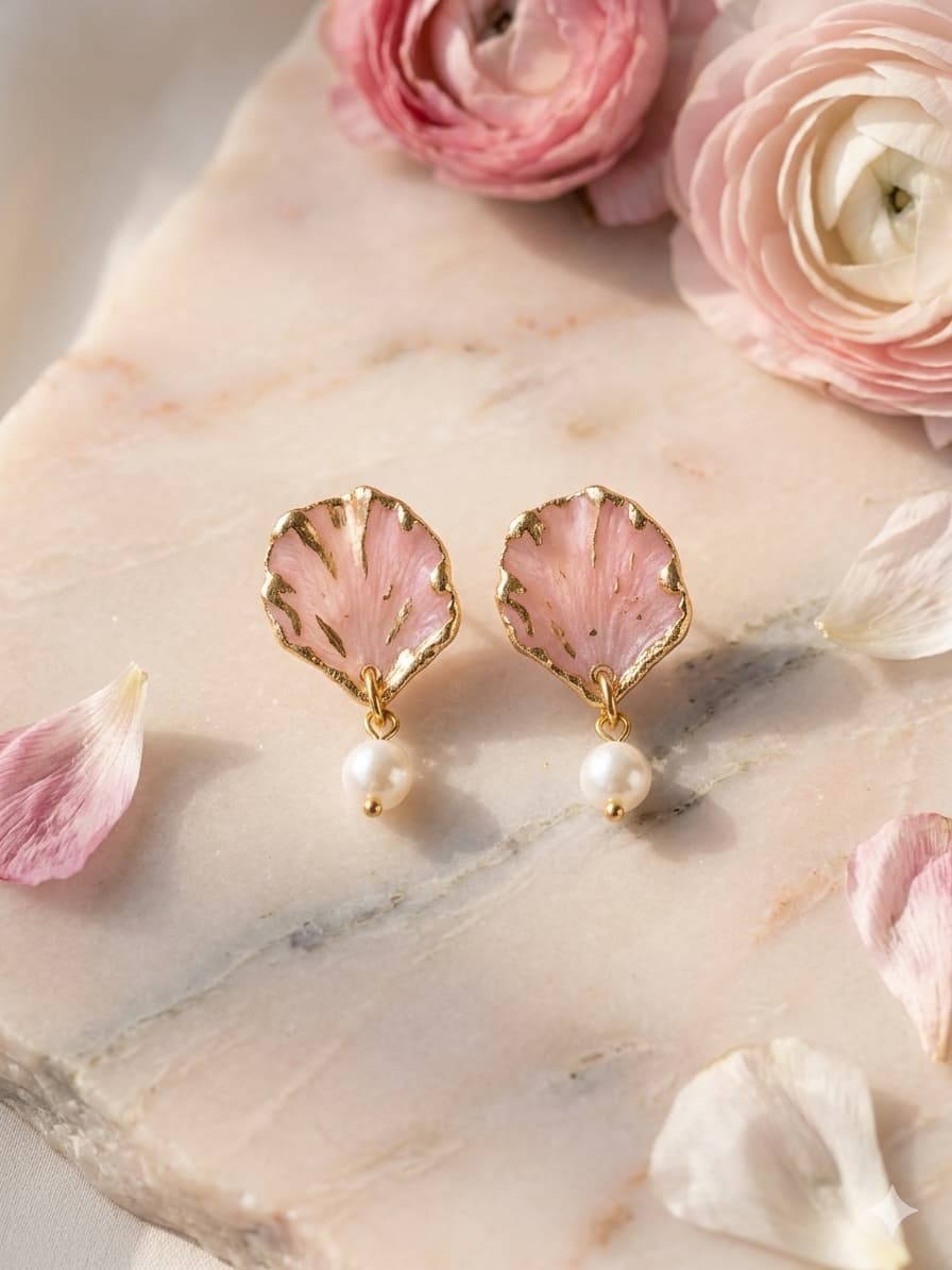 Velaora Pearl Shell Drop Earrings – Soft Blush Seashell Studs with Pearl Dangle by Velaora Jewels